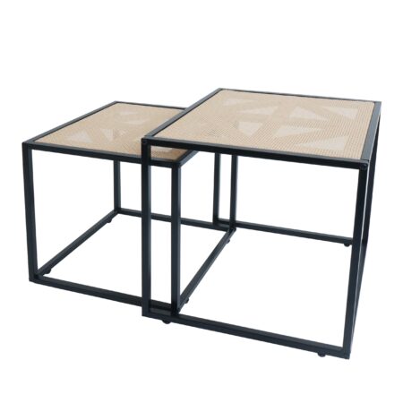 2er-Set Beistelltische Rattan-Optik Wohnzimmertisch Loungetisch