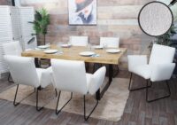 2er-Set Esszimmerstühle Bouclé mit Armlehne & Metallgestell weiss