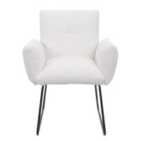 2er-Set Esszimmerstühle Bouclé mit Armlehne & Metallgestell weiss