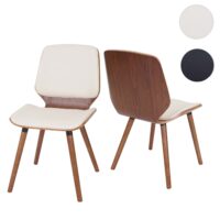 2er-Set Esszimmerstuhl Bugholz Retro Walnussoptik Kunstleder creme