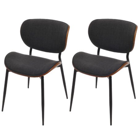 2er-Set Esszimmerstuhl Bugholz Stoff Öko-Tex Walnuss dunkelgrau