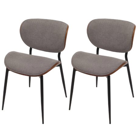 2er-Set Esszimmerstuhl Bugholz Stoff Öko-Tex Walnuss hellgrau