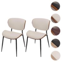 2er-Set Esszimmerstühle Bugholz Kunstleder Walnuss-Optik weiss