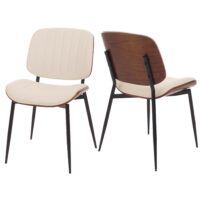 2er-Set Esszimmerstühle Bugholz Kunstleder Walnuss-Optik weiss