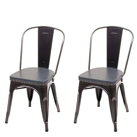 2er-Set Esszimmerstühle Chesterfield Kunstleder Metall schwarz-grau