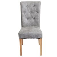 2er-Set Esszimmerstühle Chesterfield Stoff helle Beine hellgrau