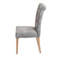 2er-Set Esszimmerstühle Chesterfield Stoff helle Beine hellgrau