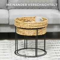 2er-Set Couchtisch Satztisch Boho-Stil Natur-Schwarz