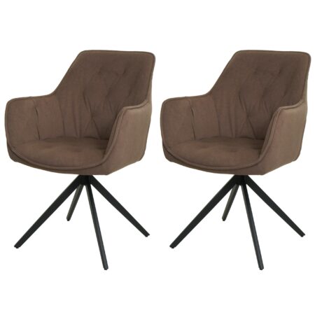 2er-Set drehbare Esszimmerstühle mit Armlehne braun