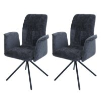 2er-Set Esszimmerstühle drehbar mit Armlehne Chenille dunkelgrau