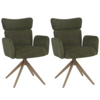 2er-Set drehbare Esszimmerstühle Bouclé Öko-Tex Holz-Optik grün