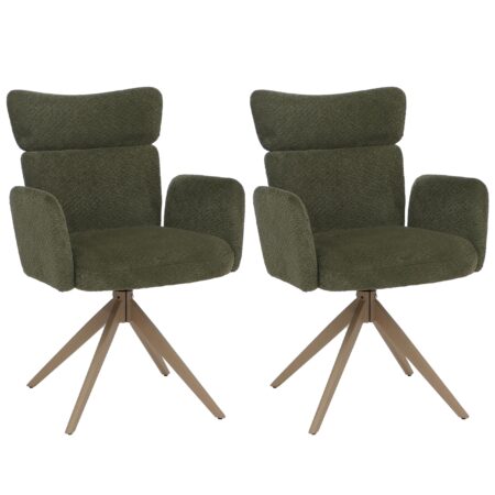 2er-Set drehbare Esszimmerstühle Bouclé Öko-Tex Holz-Optik grün
