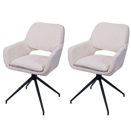 2er-Set drehbare Esszimmerstühle Chenille Öko-Tex creme