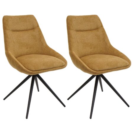 2er-Set drehbare Esszimmerstühle Stoff Metallgestell senfgelb