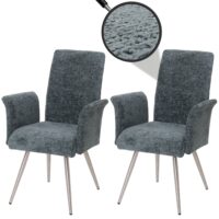 2er-Set Esszimmerstuhl mit Armlehne Chenille Edelstahl blau-grün