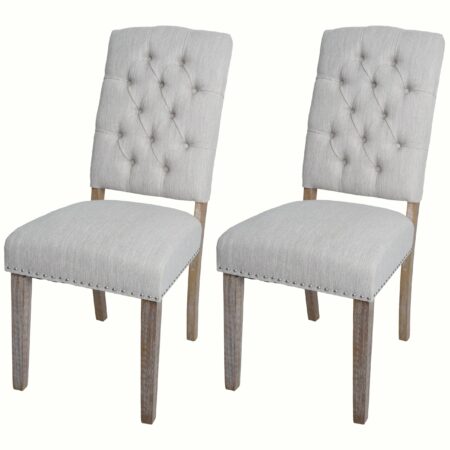 2er-Set Esszimmer Polsterstuhl Chesterfield Stoff hellgrau