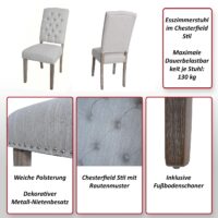 2er-Set Esszimmer Polsterstuhl Chesterfield Stoff hellgrau