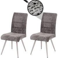2er-Set Esszimmerstühle Edelstahl Chenille-Stoff Öko-Tex dunkelgrau