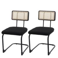 2er-Set Freischwinger Stühle Holz Rattan Bouclé Stoff schwarz