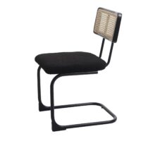 2er-Set Freischwinger Stühle Holz Rattan Bouclé Stoff schwarz