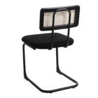 2er-Set Freischwinger Stühle Holz Rattan Bouclé Stoff schwarz