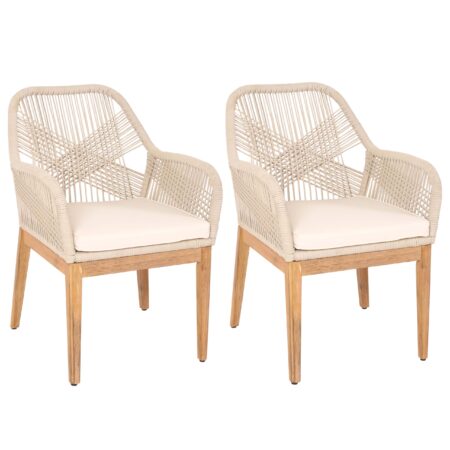 2er-Set Gartenstühle Outdoor wetterfest Akazienholz Seilgeflecht Kissen