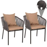 2er-Set Gartenstühle wetterfest Aluminium Seilgeflecht anthrazit