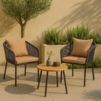 2er-Set Gartenstühle wetterfest Aluminium Seilgeflecht anthrazit