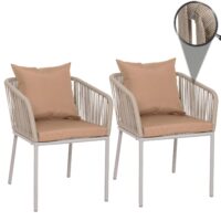 2er-Set Gartenstühle wetterfest Aluminium Seilgeflecht grau taupe
