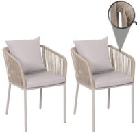2er-Set Gartenstühle wetterfest Aluminium Seilgeflecht Kissen grau