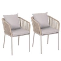 2er-Set Gartenstühle wetterfest Aluminium Seilgeflecht Kissen grau