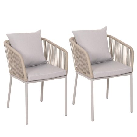 2er-Set Gartenstühle wetterfest Aluminium Seilgeflecht Kissen grau