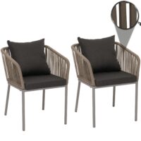 2er-Set Gartenstühle wetterfest Aluminium Seilgeflecht Kissen grau