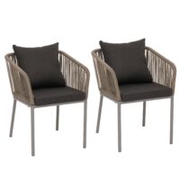 2er-Set Gartenstühle wetterfest Aluminium Seilgeflecht Kissen grau