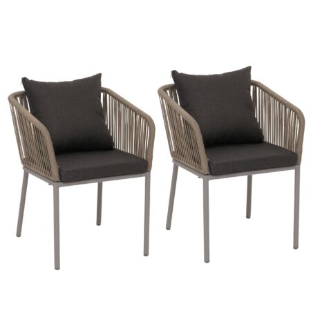 2er-Set Gartenstühle wetterfest Aluminium Seilgeflecht Kissen grau