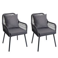 2er-Set Gartenstühle Aluminium Seilgeflecht Polster anthrazit