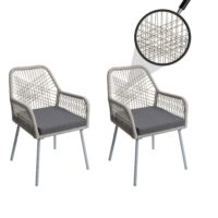 2er-Set Gartenstühle Outdoor Aluminium Seilgeflecht grau