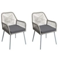 2er-Set Gartenstühle Outdoor Aluminium Seilgeflecht grau