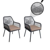 2er-Set Gartenstühle Outdoor Aluminium Seilgeflecht Polster anthrazit taupe