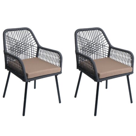 2er-Set Gartenstühle Outdoor Aluminium Seilgeflecht Polster anthrazit taupe