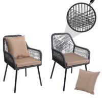 2er-Set Gartenstühle Outdoor Aluminium Seilgeflecht Polster anthrazit taupe