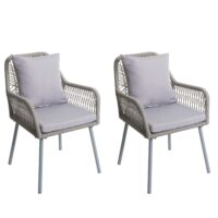 2er-Set Gartenstühle Outdoor Aluminium Seilgeflecht Polster grau