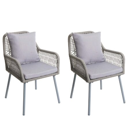 2er-Set Gartenstühle Outdoor Aluminium Seilgeflecht Polster grau