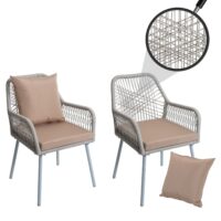 2er-Set Gartenstühle Outdoor Aluminium Seilgeflecht Polster grau taupe