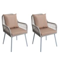 2er-Set Gartenstühle Outdoor Aluminium Seilgeflecht Polster grau taupe