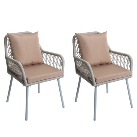 2er-Set Gartenstühle Outdoor Aluminium Seilgeflecht Polster grau taupe