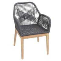 2er-Set Gartenstuhl Outdoor wetterfest Akazie Seilgeflecht grau