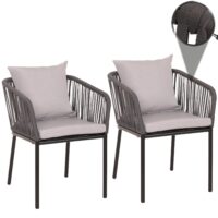 2er-Set Gartenstuhl Outdoor Aluminium Seilgeflecht Kissen anthrazit grau