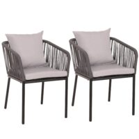 2er-Set Gartenstuhl Outdoor Aluminium Seilgeflecht Kissen anthrazit grau