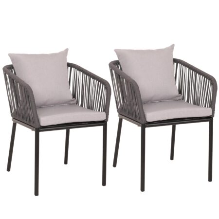 2er-Set Gartenstuhl Outdoor Aluminium Seilgeflecht Kissen anthrazit grau